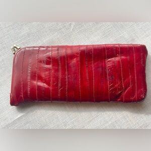 Vintage Red Genuine Eel Skin case for glasses or as a small pouch/clutch; Korea